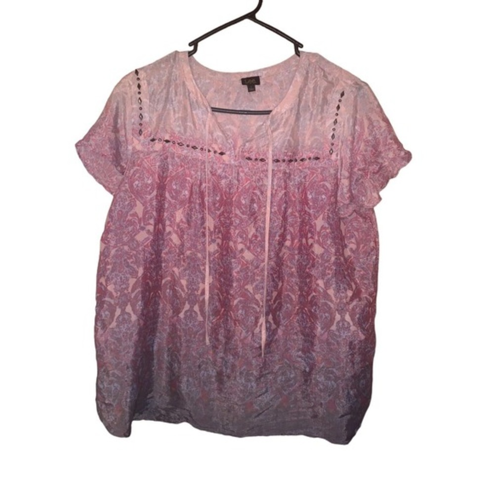 Lee Shirt Woman’s‎ Size L Pink Short Sleeve Blouse Flutter Sleeve